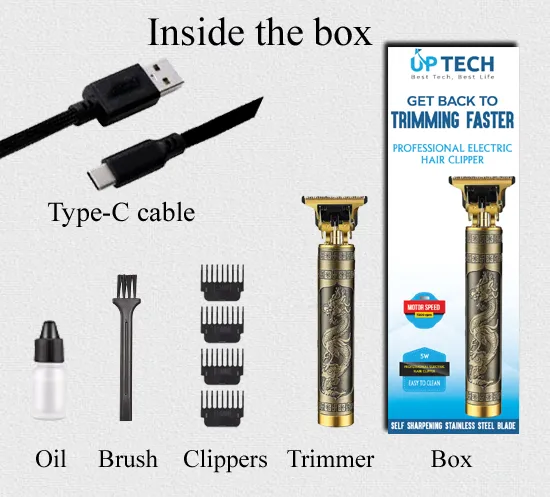 UP TECH Vintage T9 Hair Cutting Machine. Hair Trimmer with type C fast charging port. Recharge Professional Hair Trimmer.(cod:2258)